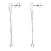 Sterling Silver White Mother Of Pearl Lineaire Long Drop Stud Earrings. E2240.