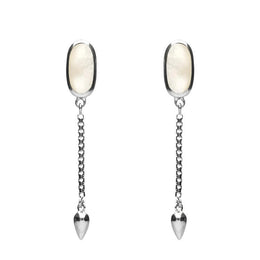 00181132 Sterling Silver White Mother of Pearl Lineaire Medium Drop Stud Earrings, E2241.