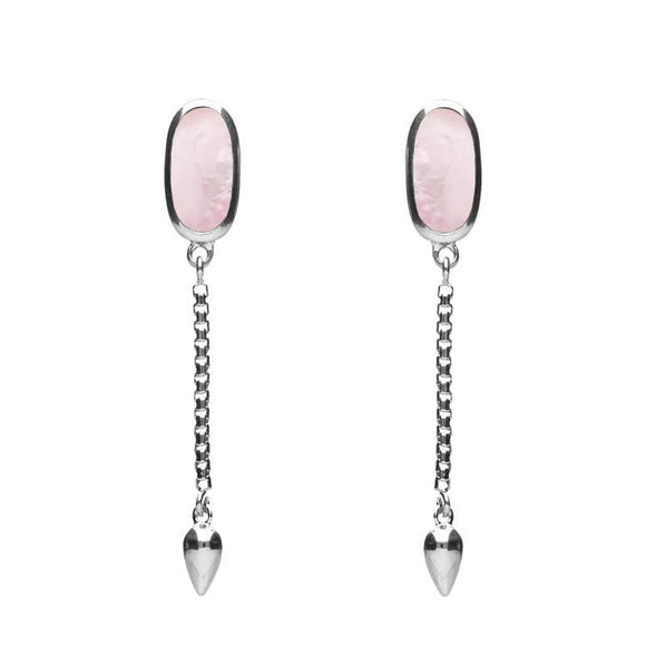 00181134  Sterling Silver Pink Mother of Pearl Lineaire Medium Drop Stud Earrings, E2241.