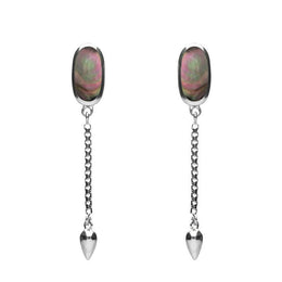 00181136 Sterling Silver Dark Mother of Pearl Lineaire Medium Drop Stud Earrings, E2241.