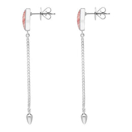 Sterling Silver Rhodochrosite Lineaire Long Drop Stud Earrings. E2240.