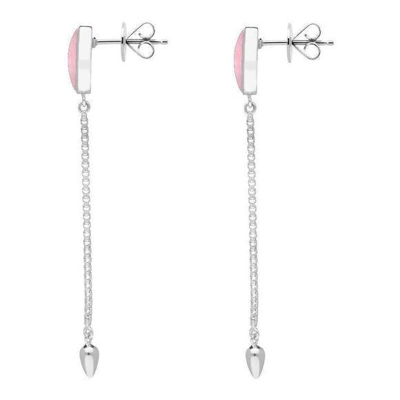 Sterling Silver Rose Quartz Lineaire Long Drop Stud Earrings, E2240.