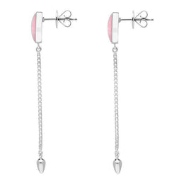 Sterling Silver Rose Quartz Lineaire Long Drop Stud Earrings, E2240.