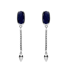 00181148 Sterling Silver Sodalite Lineaire Medium Drop Stud Earrings, E2241.