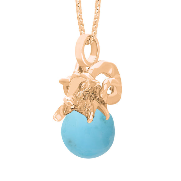 18ct Rose Gold Turquoise Zodiac Aries 10mm Bead Pendant, P3620.