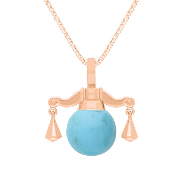18ct Rose Gold Turquoise Zodiac Libra 10mm Bead Pendant, P3617.
