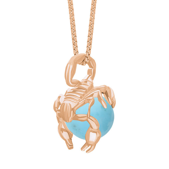18ct Rose Gold Turquoise Zodiac Scorpio 10mm Bead Pendant, P3618.
