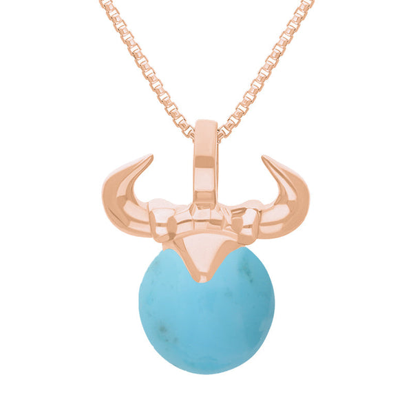 18ct Rose Gold Turquoise Zodiac Taurus 10mm Bead Pendant, P3621.