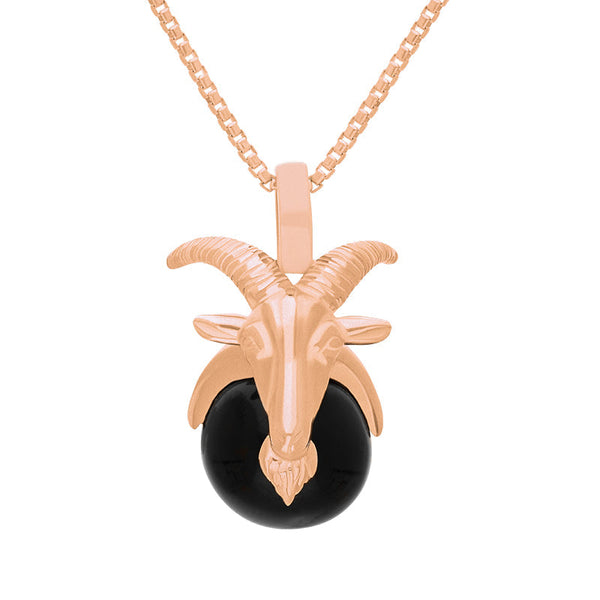 18ct Rose Gold Whitby Jet Zodiac Capricorn 10mm Bead Pendant, P3623.