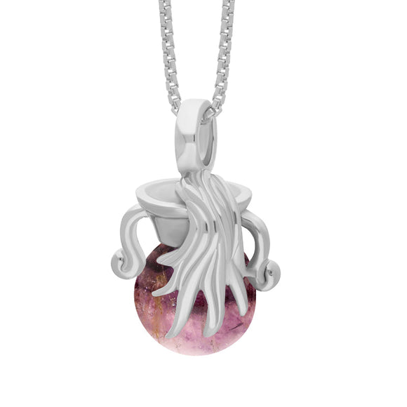 18ct White Gold Blue John Zodiac Aquarius 10mm Bead Pendant, P3624.