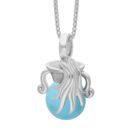 18ct White Gold Turquoise Zodiac Aquarius 10mm Bead Pendant, P3624.