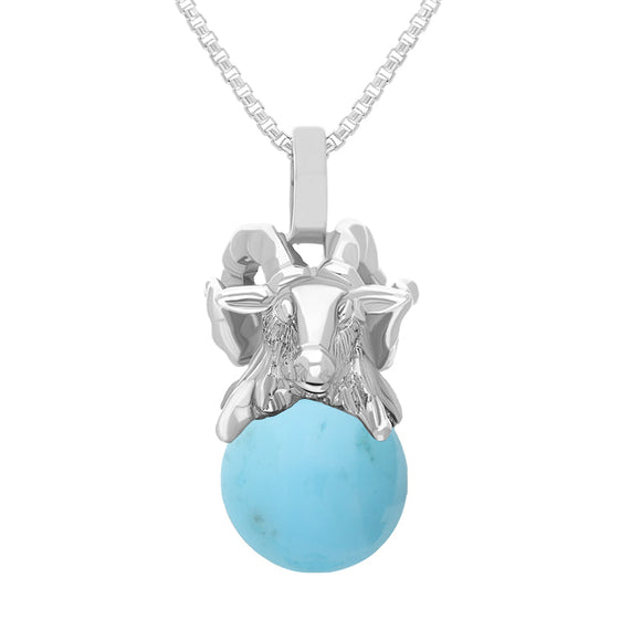 18ct White Gold Turquoise Zodiac Aries 10mm Bead Pendant, P3620.