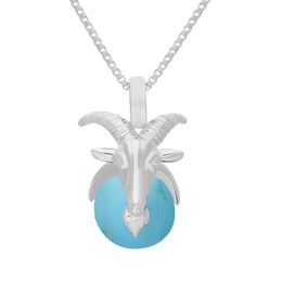 18ct White Gold Turquoise Zodiac Capricorn 10mm Bead Pendant, P3623.