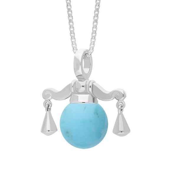 18ct White Gold Turquoise Zodiac Libra 10mm Bead Pendant, P3617.