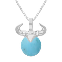 18ct White Gold Turquoise Zodiac Taurus 10mm Bead Pendant, P3621.