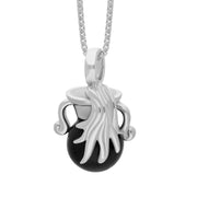 18ct White Gold Whitby Jet Zodiac Aquarius 10mm Bead Pendant, P3624.