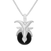 18ct White Gold Whitby Jet Zodiac Capricorn 10mm Bead Pendant, P3623