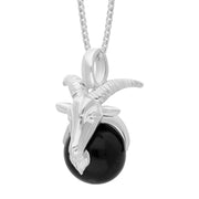 18ct White Gold Whitby Jet Zodiac Capricorn 10mm Bead Pendant, P3623