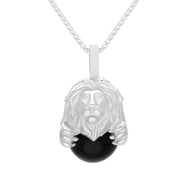 18ct White Gold Whitby Jet Zodiac Leo 10mm Bead Pendant, P3626.