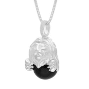 18ct White Gold Whitby Jet Zodiac Leo 10mm Bead Pendant, P3626.