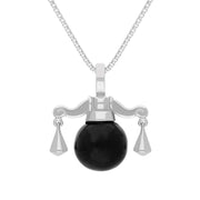 18ct White Gold Whitby Jet Zodiac Libra 10mm Bead Pendant, P3617.