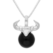 18ct White Gold Whitby Jet Zodiac Taurus 10mm Bead Pendant, P3621.