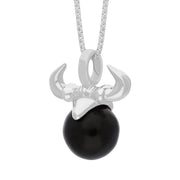 18ct White Gold Whitby Jet Zodiac Taurus 10mm Bead Pendant, P3621.