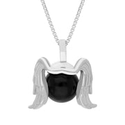 18ct White Gold Whitby Jet Zodiac Virgo 10mm Bead Pendant, P3628.