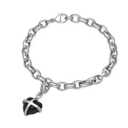 18ct White Gold Blue Goldstone Small Cross Heart Charm Bracelet, B1209