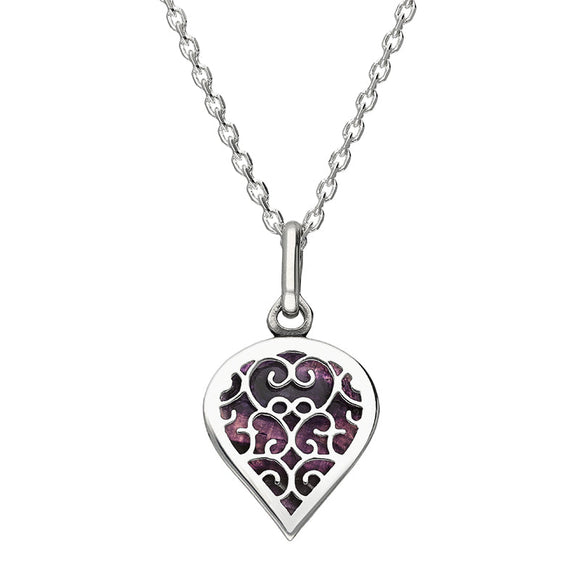 18ct White Gold Blue John Flore Filigree Small Heart Necklace. P3629.