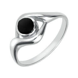 18ct White Gold Whitby Jet Round Twist Ring, R030.