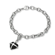 18ct White Gold Whitby Jet Small Cross Heart Charm Bracelet, B1209