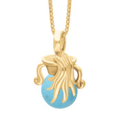 18ct Yellow Gold Turquoise Zodiac Aquarius 10mm Bead Pendant, P3624.