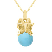 18ct Yellow Gold Turquoise Zodiac Aries 10mm Bead Pendant, P3620.