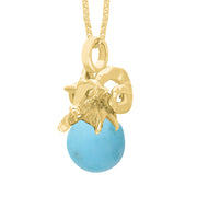 18ct Yellow Gold Turquoise Zodiac Aries 10mm Bead Pendant, P3620.