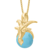 18ct Yellow Gold Turquoise Zodiac Capricorn 10mm Bead Pendant, P3623.