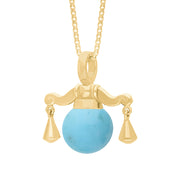 18ct Yellow Gold Turquoise Zodiac Libra 10mm Bead Pendant, P3617.