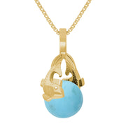 18ct Yellow Gold Turquoise Zodiac Pisces 10mm Bead Pendant, P3627.