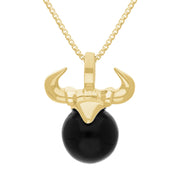 18ct Yellow Gold Whitby Jet Zodiac Taurus 10mm Bead Pendant, P3621.