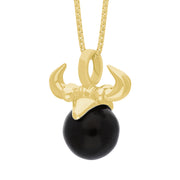 18ct Yellow Gold Whitby Jet Zodiac Taurus 10mm Bead Pendant, P3621.