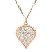 18ct Rose Gold Bauxite Flore Filigree Large Heart Necklace. P3631.