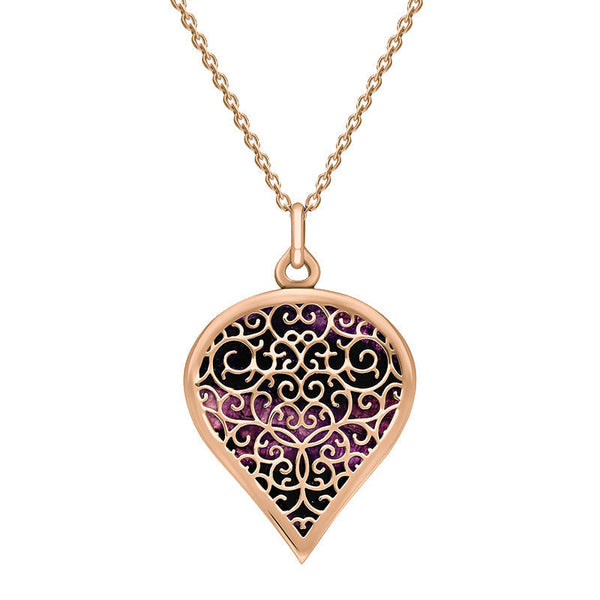 18ct Rose Gold Blue John Flore Filigree Large Heart Necklace. P3631.