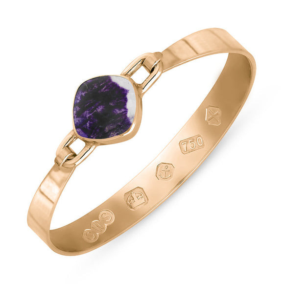 18ct Rose Gold Blue John Hallmark Wide Cushion Bangle, B036_FH