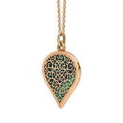 18ct Rose Gold Malachite Flore Filigree Large Heart Necklace. P3631._2
