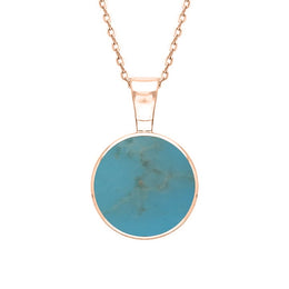 18ct Rose Gold Turquoise Heritage Round Necklace. P018.