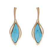 18ct Rose Gold Turquoise Open Marquise Drop Earrings