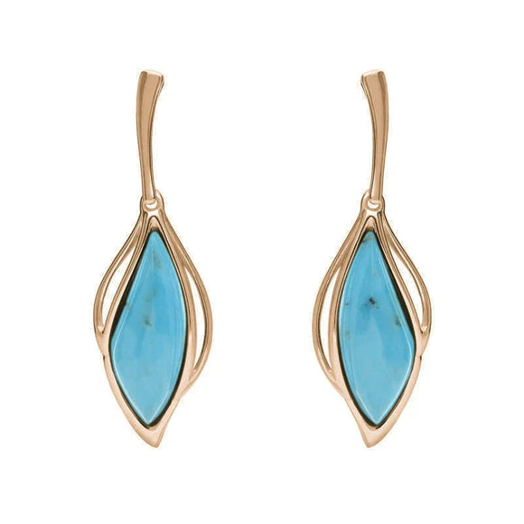 18ct Rose Gold Turquoise Open Marquise Drop Earrings