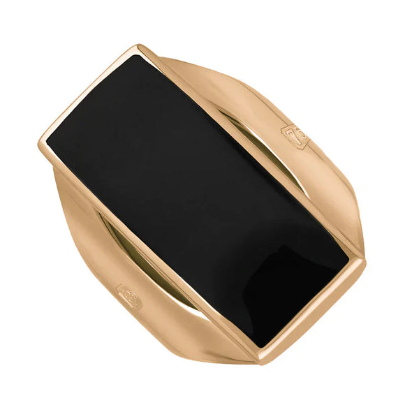 18ct Rose Gold Whitby Jet Hallmark Medium Oblong Ring, R065_FH