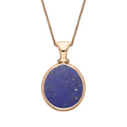 18ct Rose Gold Whitby Jet Lapis Lazuli Small Double Sided Pear Fob Necklace, P220.