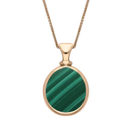 18ct Rose Gold Whitby Jet Malachite Small Double Sided Pear Fob Necklace, P220.